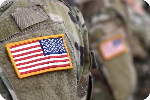 Close-up of a United States flag patch on a uniform